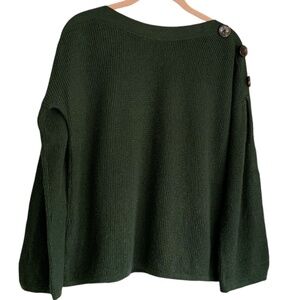 Anthropologie Green Cashmere Blend Sweater with Button Detail
